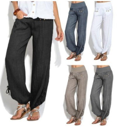 Buttoned casual wide-leg trousers