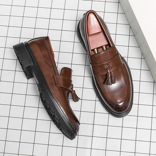 Brogue Business Casual Leather Shoes Men's Comfortable Breathable Tassel Slip-on Slip On Loafers Men